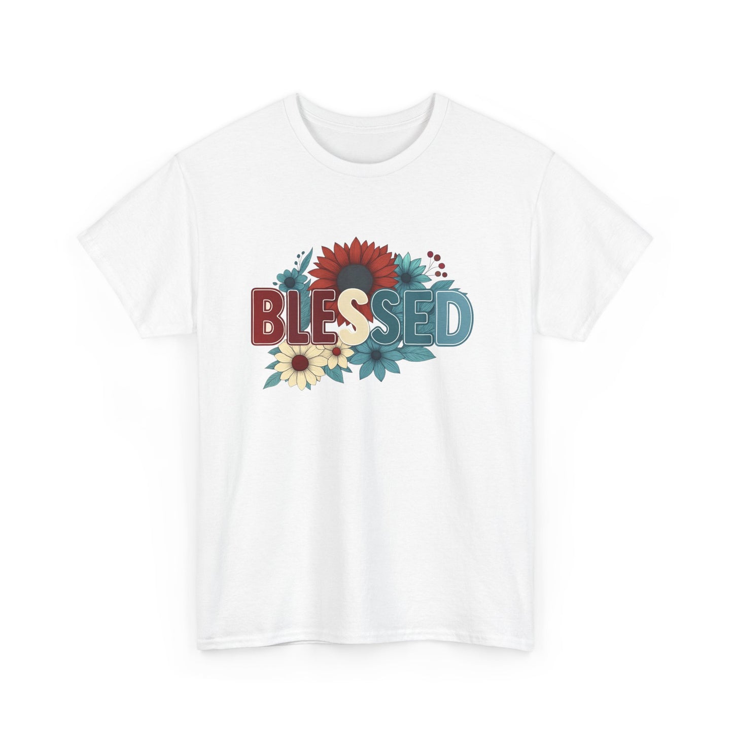 Blessed Floral Unisex Heavy Cotton Tee, Inspirational Shirt, Spring Fashion, Gift for Her, Casual Outfit, Everyday Wear