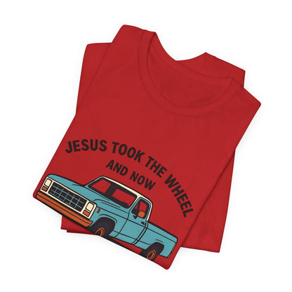Jesus Took the Wheel Tee, Funny Christian Shirt, Shotgun Humor T-Shirt, Gift for Car Lovers, Casual Faith-Based Apparel