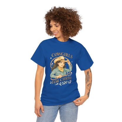Cowgirls for Christ Unisex Heavy Cotton Tee, Christian T-Shirt, Faith-Based Apparel, Inspirational Gift, Western Clothing, Country Style Tee