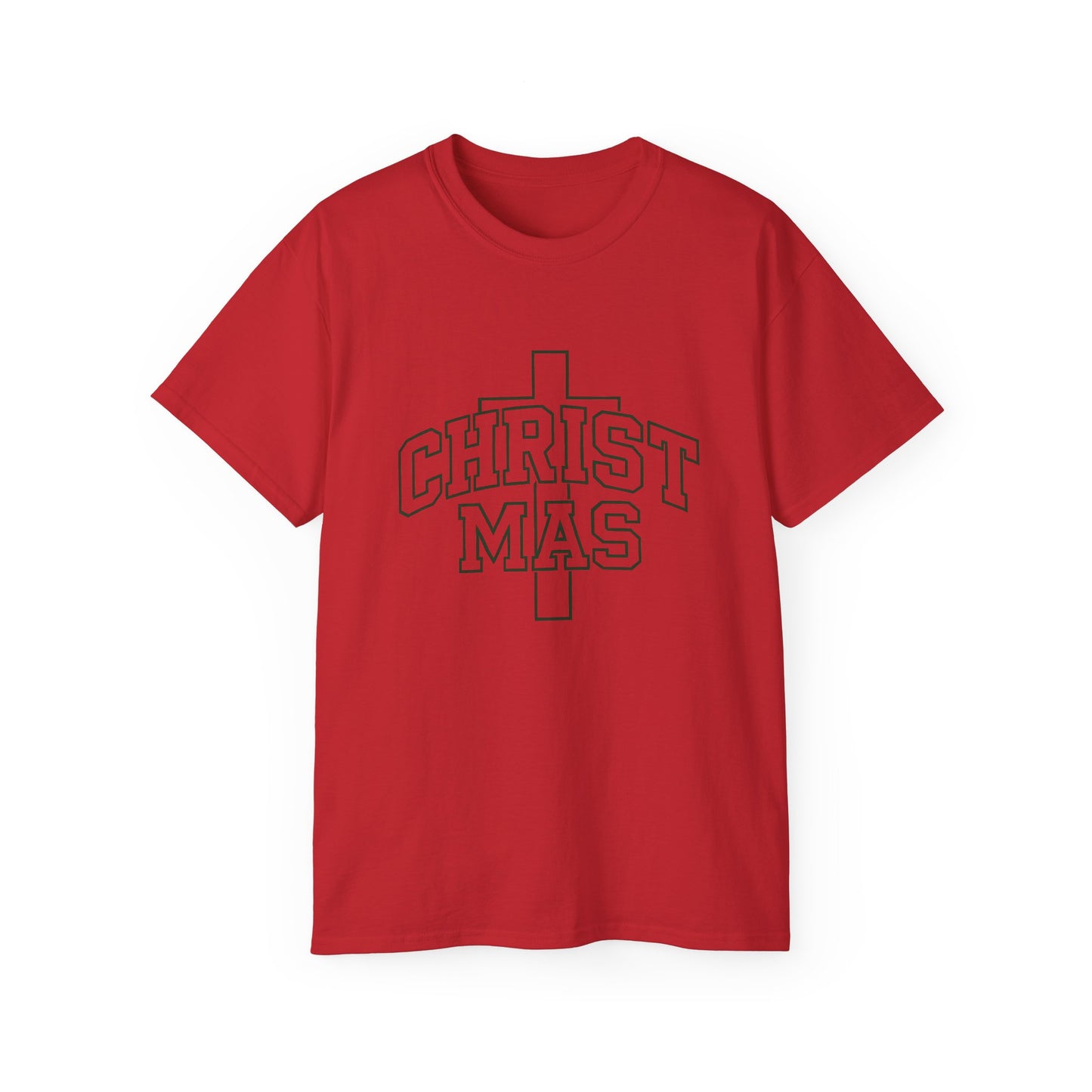 Christmas Cross T‑Shirt — 'CHRISTMAS' Outline Graphic Tee