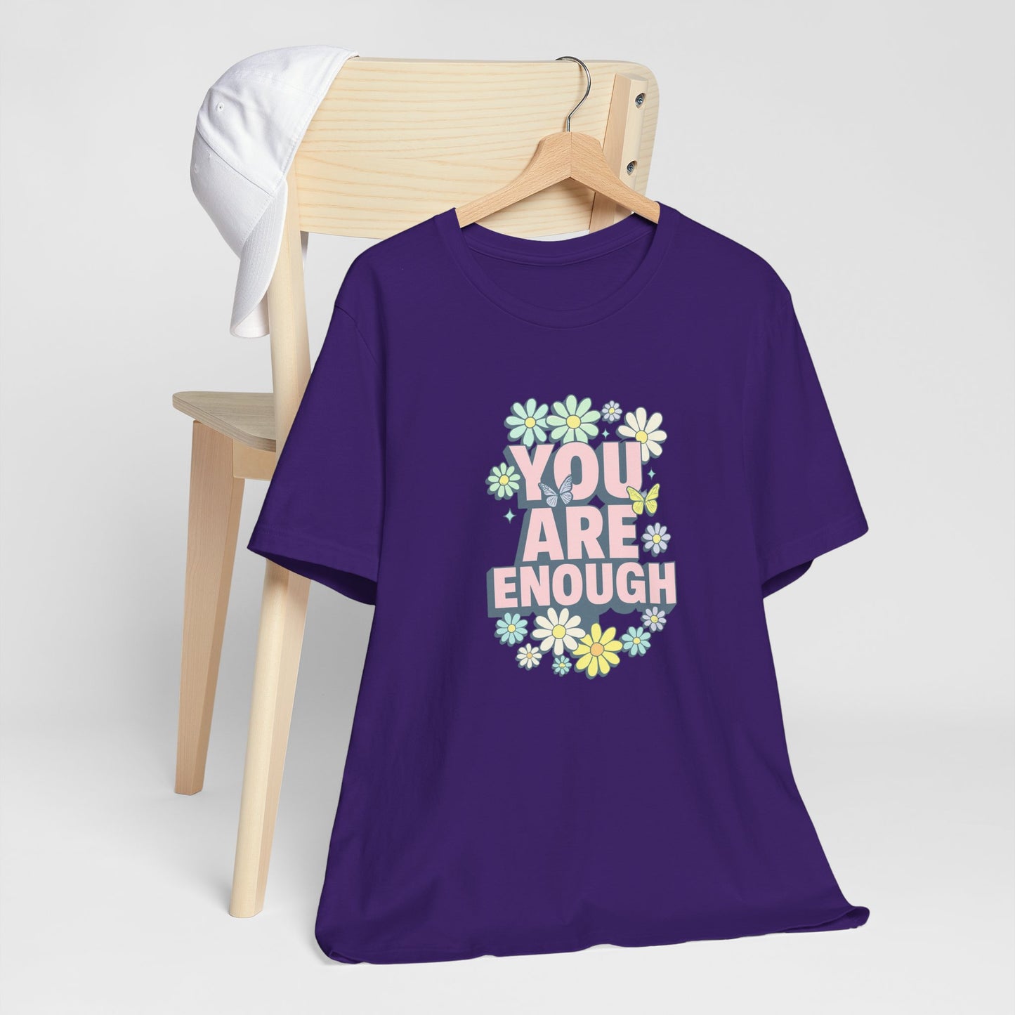 You Are Enough Floral Tee - Unisex Short Sleeve Shirt, Positive Affirmation Shirt, Gift for Friends, Self-Love Quote, Casual Wear
