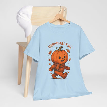 Happy Fall Y'all Unisex Heavy Cotton Tee, Autumn T-Shirt, Pumpkin Graphic Shirt, Cozy Fall Apparel, Halloween Outfit, Harvest Celebration