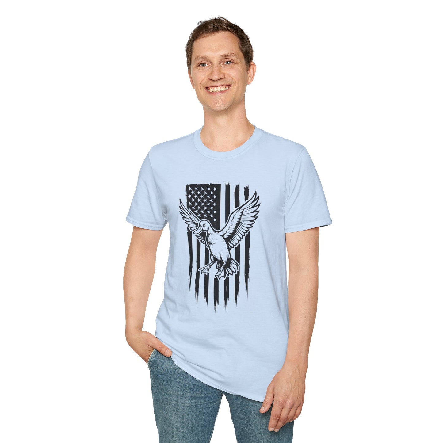Patriotic Duck T-Shirt - Unisex Softstyle Tee, Perfect for Independence Day, Casual Wear, Gifts for Bird Lovers, USA Pride Apparel