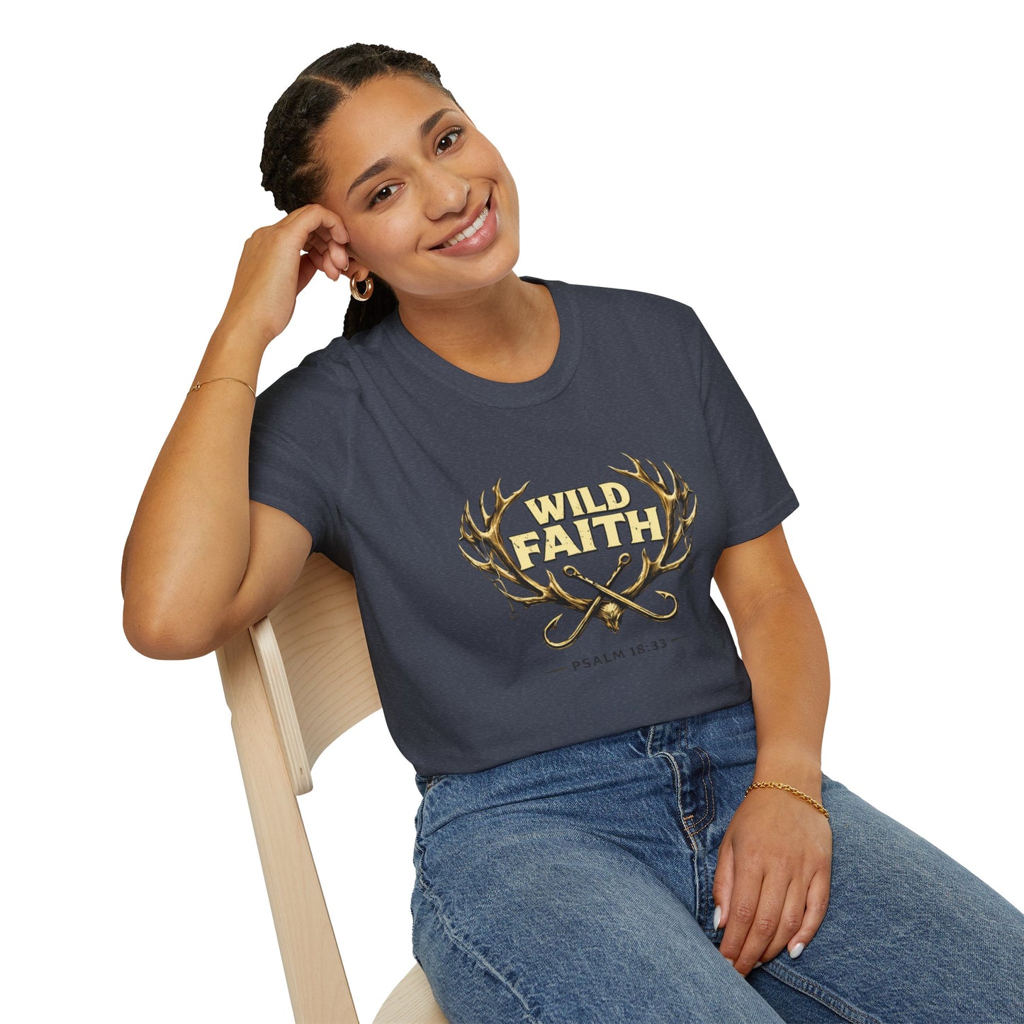 Wild Faith T-Shirt — Psalm 18:33 Antler Christian Graphic Tee