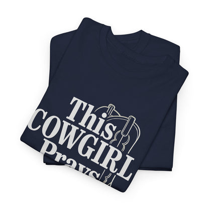 This Cowgirl Prays Unisex Heavy Cotton Tee, Western T-Shirt, Gift for Cowgirls, Rodeo Apparel, Faith-Based Fashion, Country Style Top