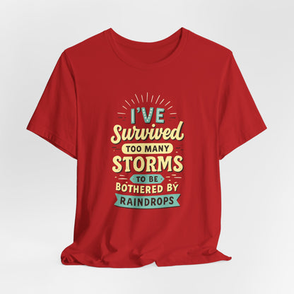 Survived Storms Tee: Motivational Unisex Jersey Tee, Inspirational Gift, Casual Wear, Self-Care Shirt, Empowerment Apparel