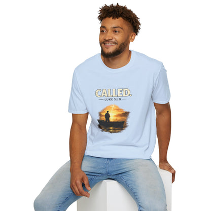Called Luke 5:10 Fishing Christian T-Shirt — Sunset Silhouette Faith Tee