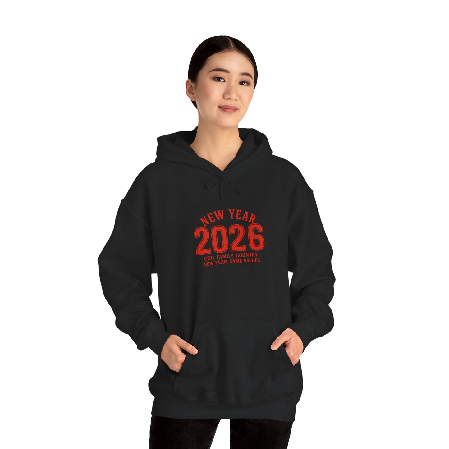 2026 New Year Hoodie - Minimal Red Celebration Sweatshirt