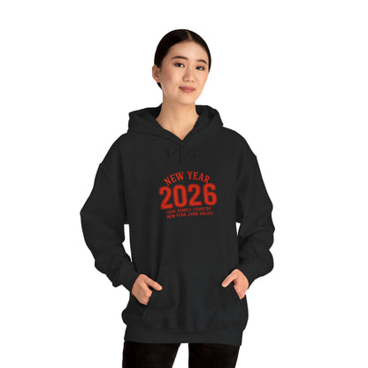 2026 New Year Hoodie - Minimal Red Celebration Sweatshirt
