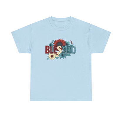 Blessed Floral Unisex Heavy Cotton Tee, Inspirational Shirt, Spring Fashion, Gift for Her, Casual Outfit, Everyday Wear