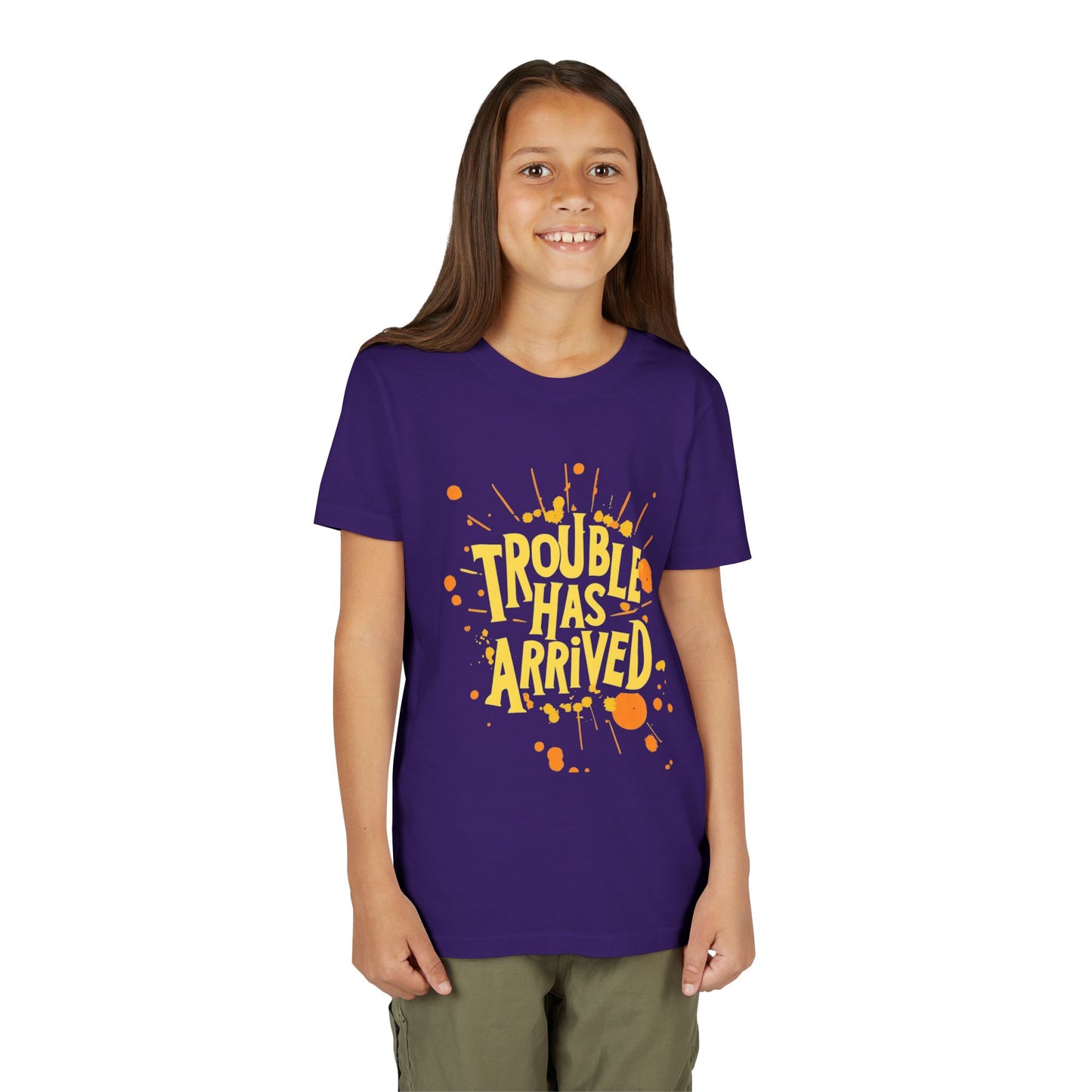 Youth Tee: "Trouble Has Arrived" - Fun, Playful Shirt for Kids, Perfect for Birthdays, Parties, Summer, Everyday Wear, Gift Ideas