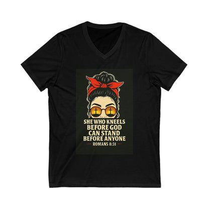 Faith-Inspired V-Neck Tee - Inspirational Christian Shirt, Scripture Tee, Gift for Women, Motivational Top, Spiritual Apparel