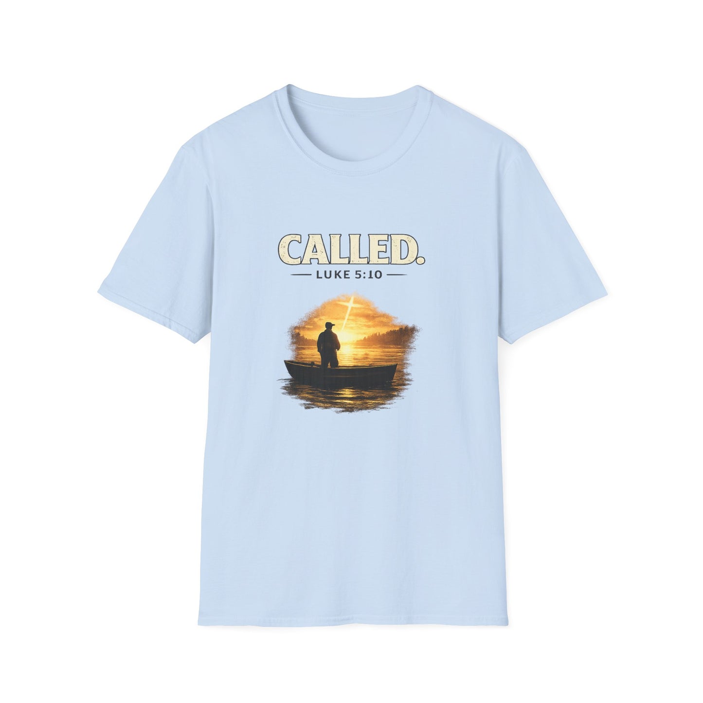 Called Luke 5:10 Fishing Christian T-Shirt — Sunset Silhouette Faith Tee