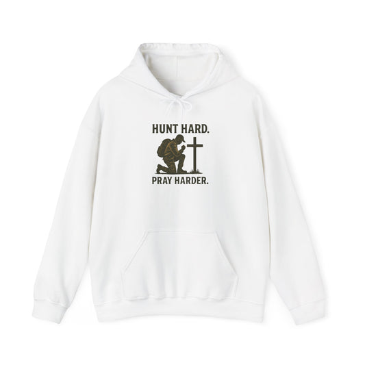 Hunt Hard Pray Hard Hoodie, Faith-Based Sweatshirt, Outdoor Enthusiast Gear, Gift for Hunters, Inspirational Apparel