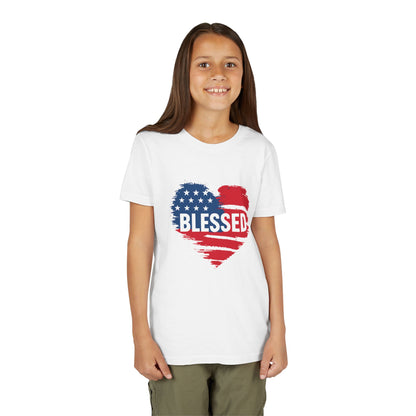 Patriotic Youth Tee - Blessed Heart Shirt, Kids America T-Shirt, Fourth of July Apparel, Gift for Sons and Daughters, Heart Print Top