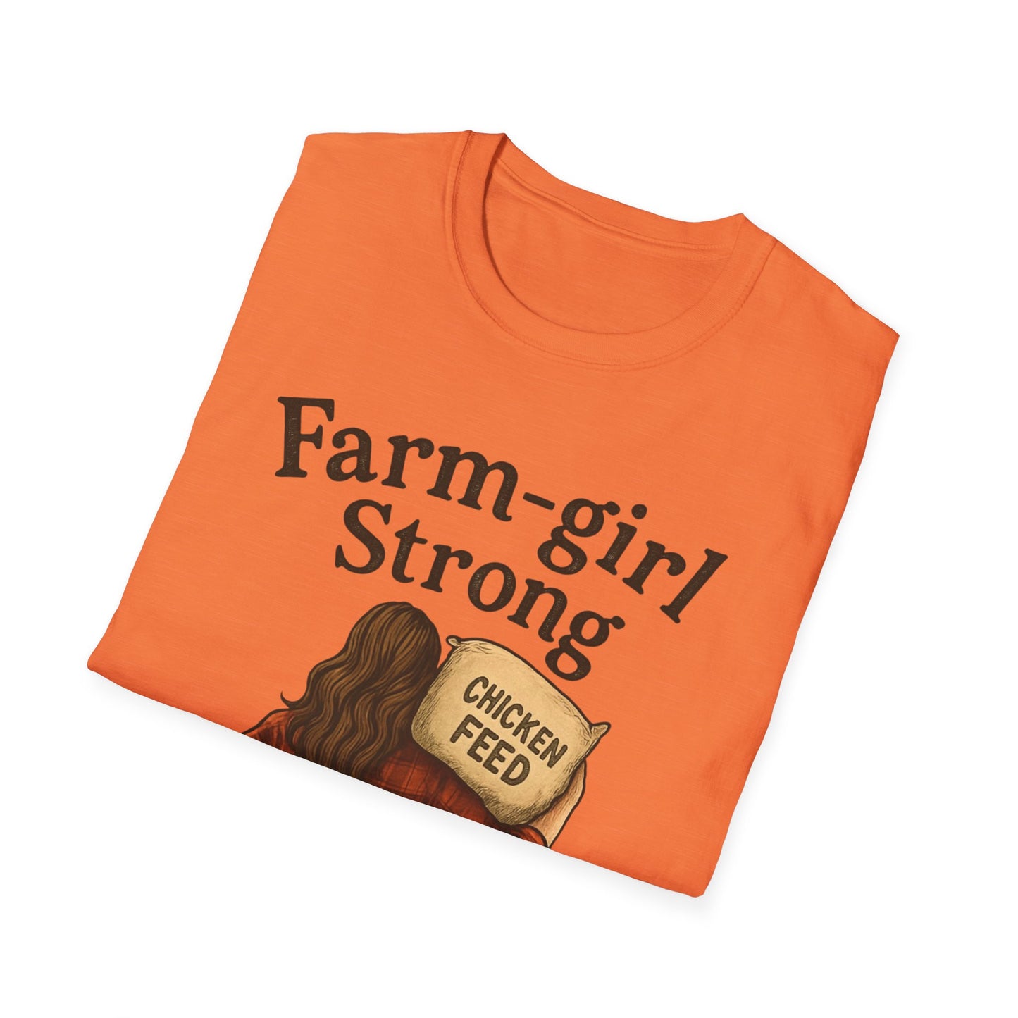 Farm-Girl Strong T-Shirt, Unisex Softstyle Tee, Country Life Apparel, Gift for Farmers, Farm-Themed Clothing, Cute Farm T-Shirt