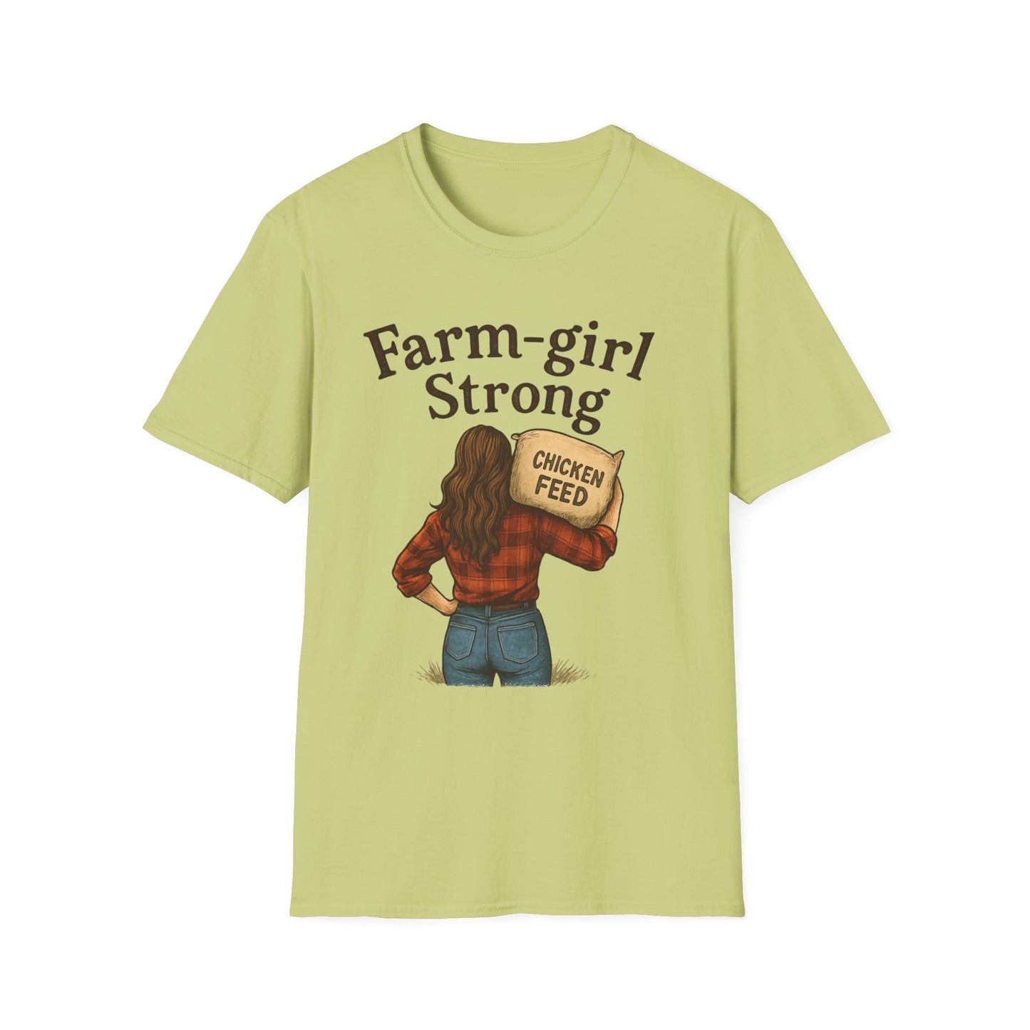 Farm-Girl Strong T-Shirt, Unisex Softstyle Tee, Country Life Apparel, Gift for Farmers, Farm-Themed Clothing, Cute Farm T-Shirt