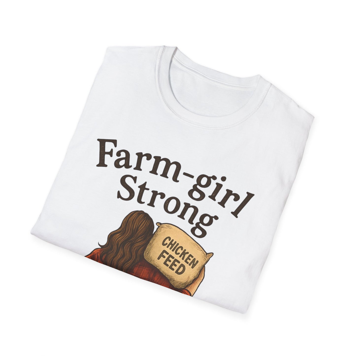 Farm-Girl Strong T-Shirt, Unisex Softstyle Tee, Country Life Apparel, Gift for Farmers, Farm-Themed Clothing, Cute Farm T-Shirt