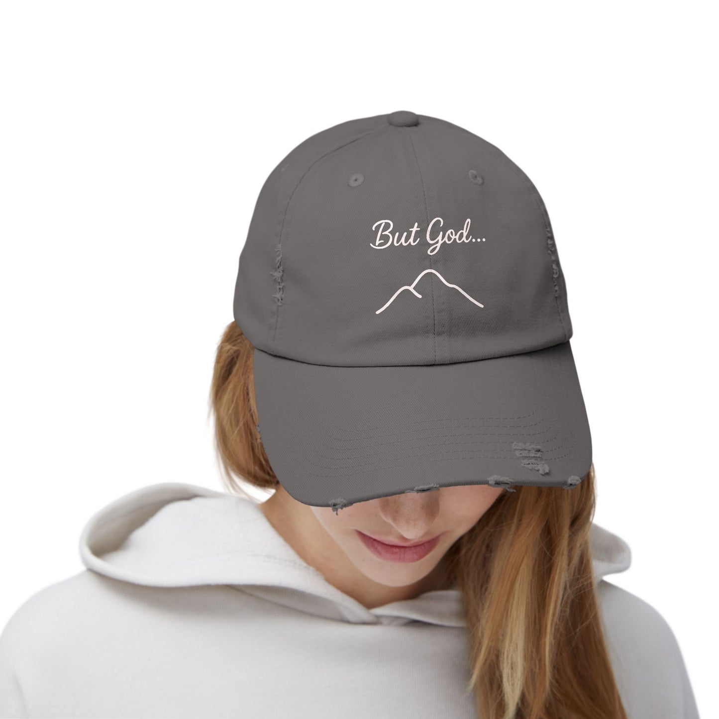 Distressed Cap with 'But God...' Quote, Inspirational Hat for Outdoor Enthusiasts, Gift for Faith Lovers, Everyday Style Accessory, [...]