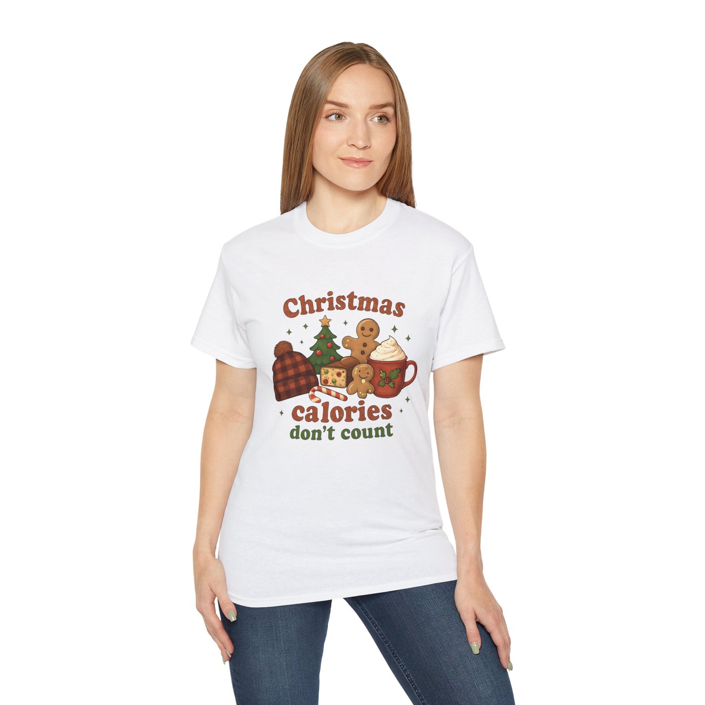 Christmas 'Calories Don’t Count' Tee - Holiday Cookie & Cocoa Graphic Shirt