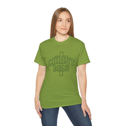 Christmas Cross T‑Shirt — 'CHRISTMAS' Outline Graphic Tee