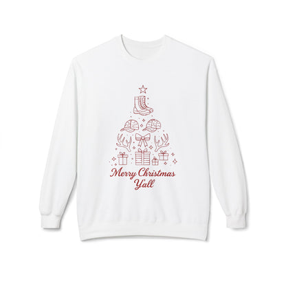 Merry Christmas Y'all Crewneck Sweatshirt — Southern Holiday Tree Design
