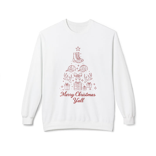 Merry Christmas Y'all Crewneck Sweatshirt — Southern Holiday Tree Design