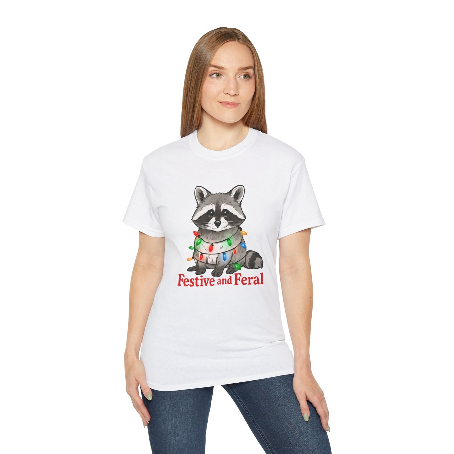 Festive and Feral Raccoon Christmas Tee