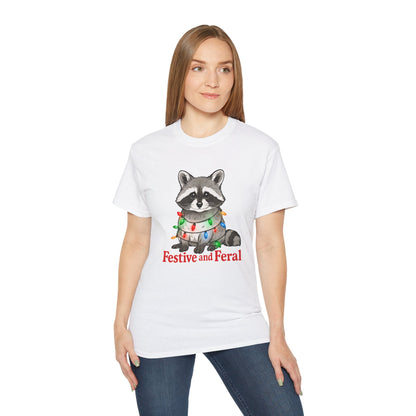 Festive and Feral Raccoon Christmas Tee