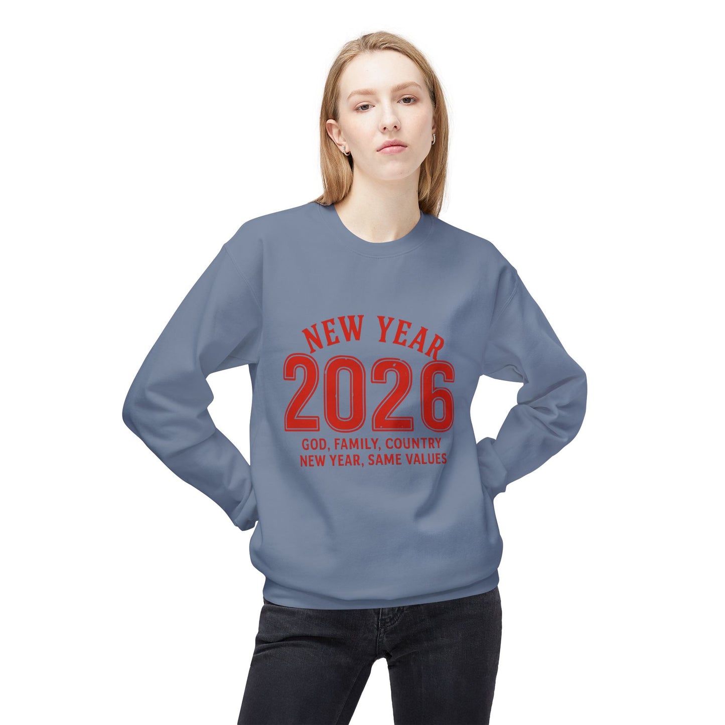 2026 New Year Crewneck Sweatshirt — "God, Family, Country" Holiday Pullover