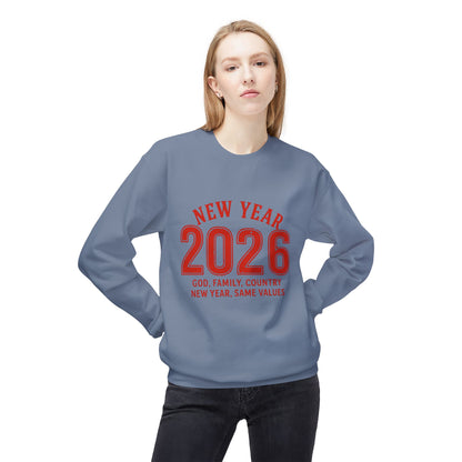 2026 New Year Crewneck Sweatshirt — "God, Family, Country" Holiday Pullover