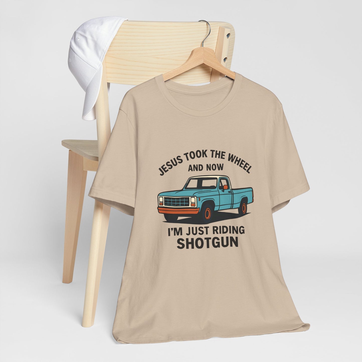 Jesus Took the Wheel Tee, Funny Christian Shirt, Shotgun Humor T-Shirt, Gift for Car Lovers, Casual Faith-Based Apparel