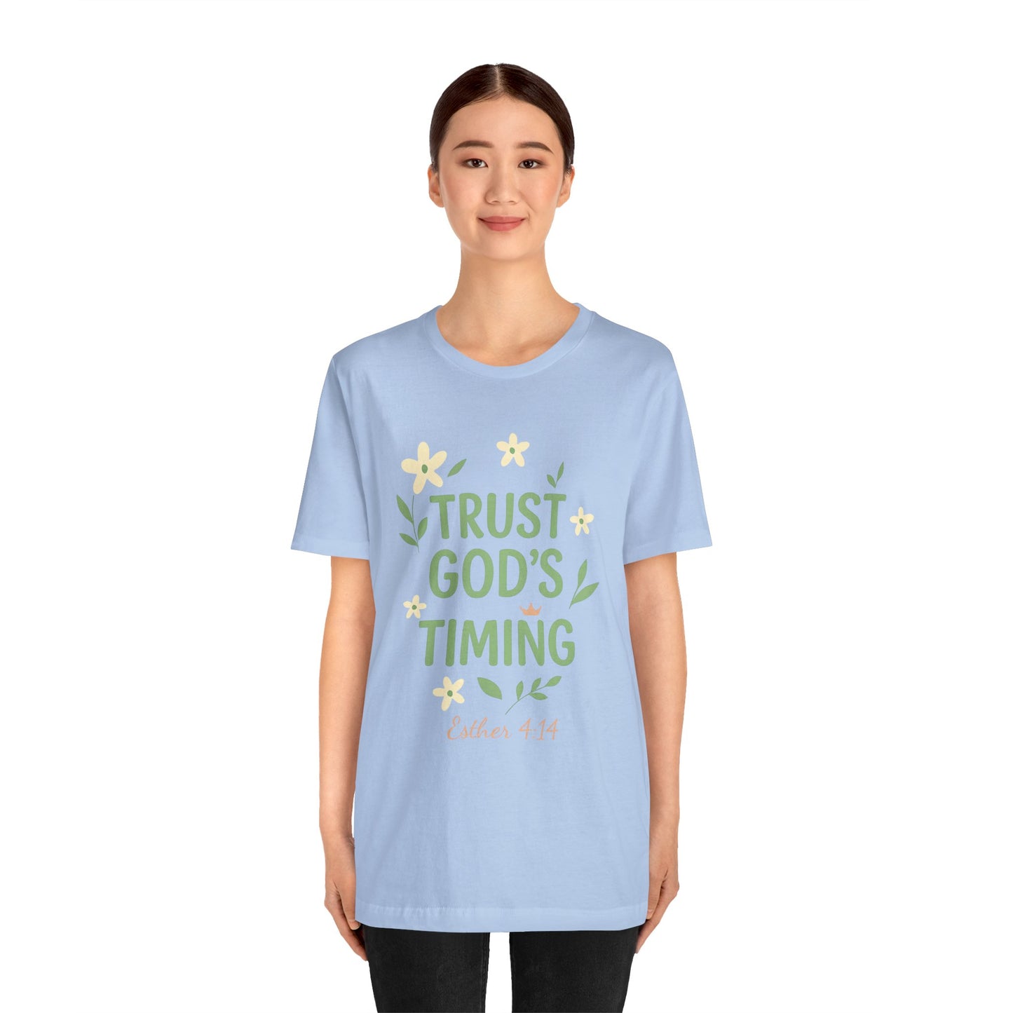 Trust God's Timing Tee, Inspirational Short Sleeve Shirt, Faith-Based Apparel, Gift for Believers, Bible Verse Tee, Everyday Wear