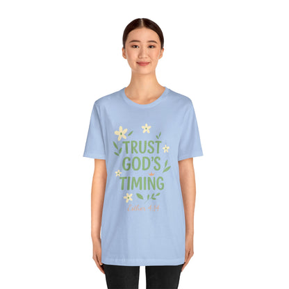 Trust God's Timing Tee, Inspirational Short Sleeve Shirt, Faith-Based Apparel, Gift for Believers, Bible Verse Tee, Everyday Wear