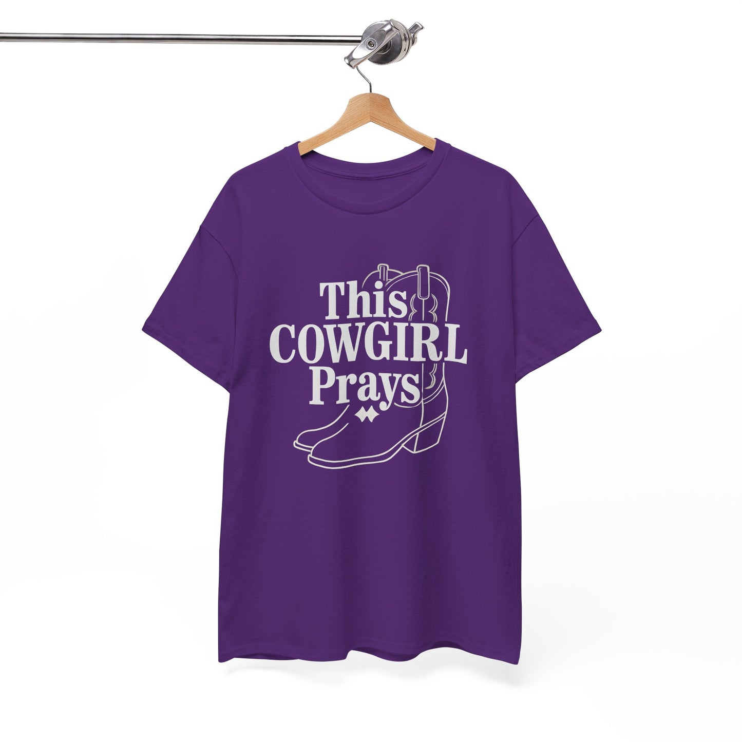 This Cowgirl Prays Unisex Heavy Cotton Tee, Western T-Shirt, Gift for Cowgirls, Rodeo Apparel, Faith-Based Fashion, Country Style Top