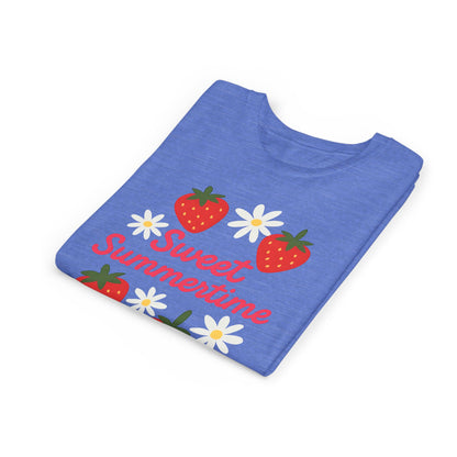 Sweet Summertime Youth Tee, Kids Summer Shirt, Strawberry Graphic Tee, Fun Gift for Children, Seasonal Apparel