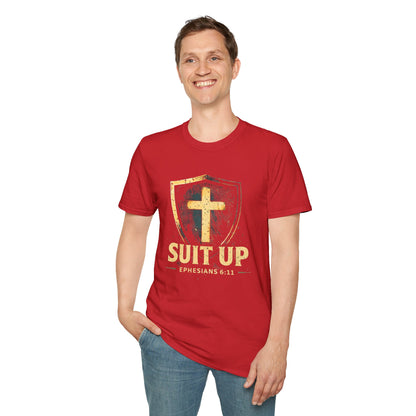 Suit Up T‑Shirt — Christian Cross Shield Tee (Ephesians 6:11)