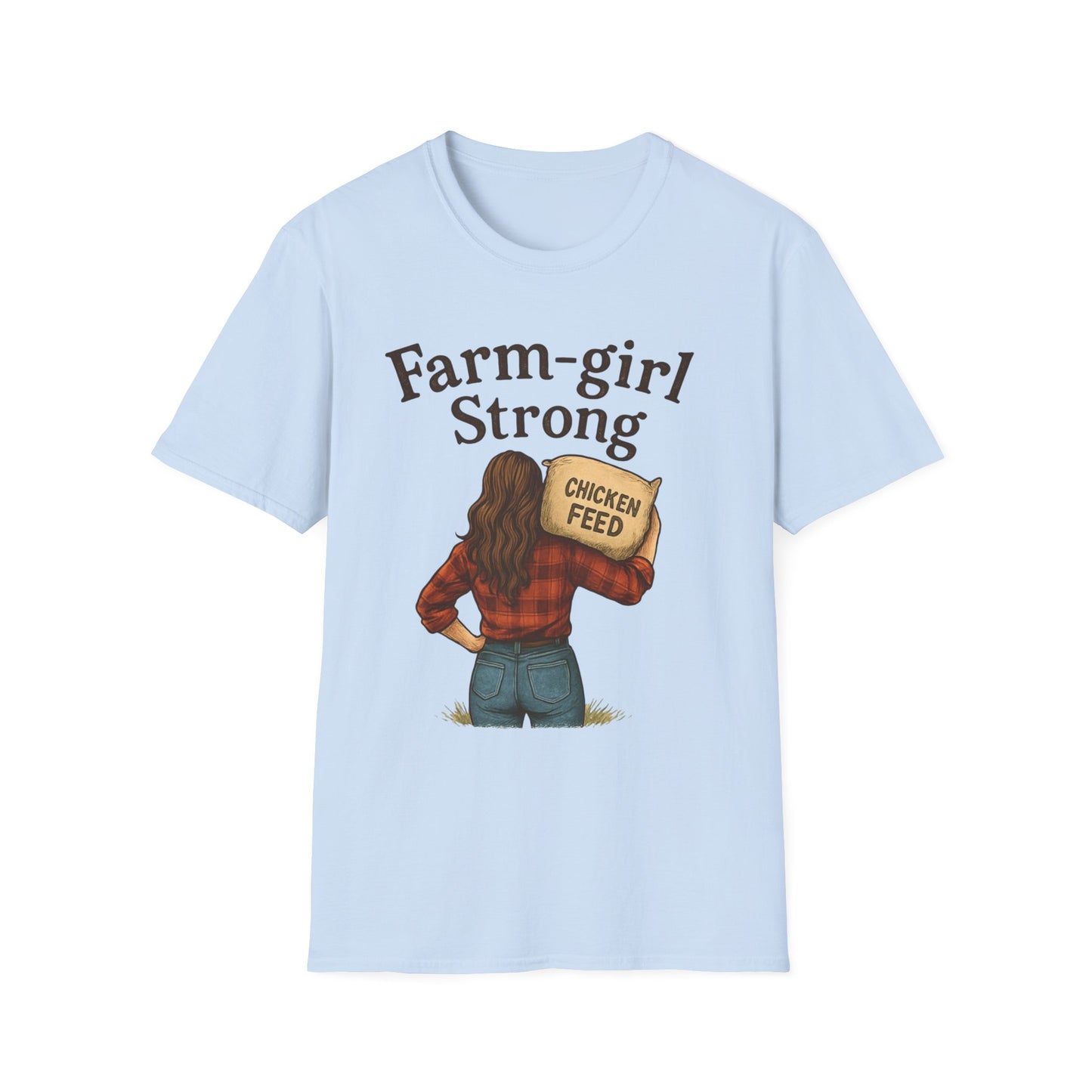 Farm-Girl Strong T-Shirt, Unisex Softstyle Tee, Country Life Apparel, Gift for Farmers, Farm-Themed Clothing, Cute Farm T-Shirt