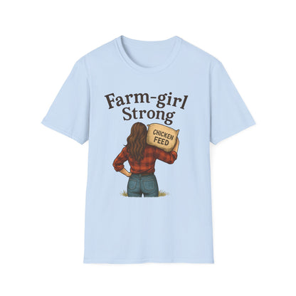 Farm-Girl Strong T-Shirt, Unisex Softstyle Tee, Country Life Apparel, Gift for Farmers, Farm-Themed Clothing, Cute Farm T-Shirt
