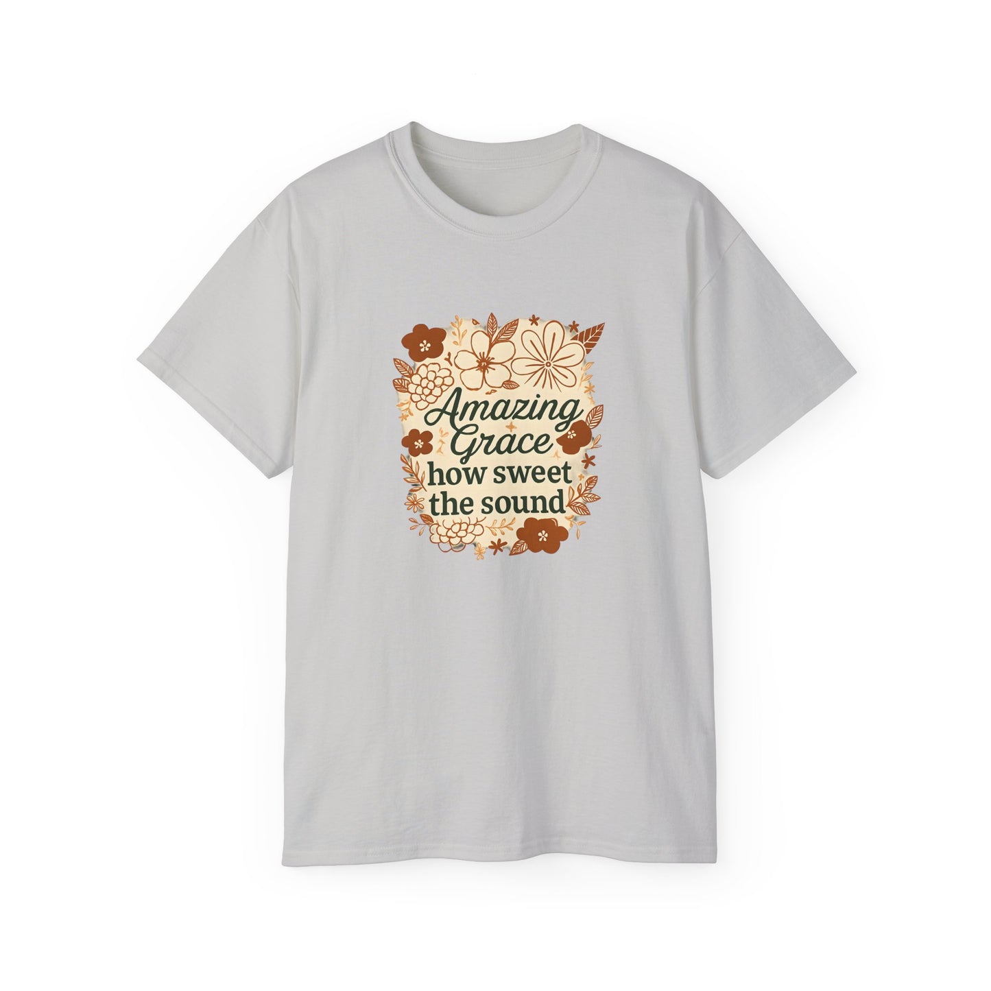Amazing Grace Floral Unisex Ultra Cotton Tee, Vintage T-Shirt, Gift for Music Lovers, Spiritual Apparel, Heartwarming Quote Tee