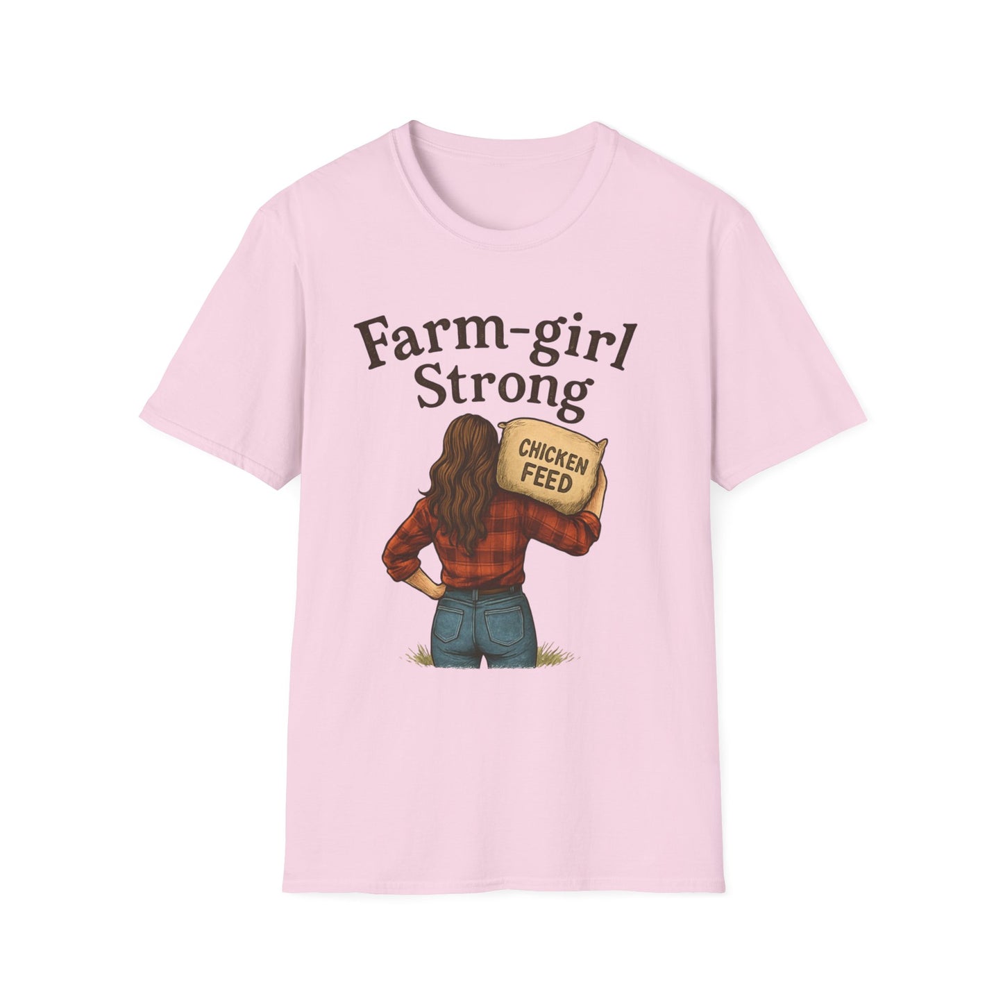 Farm-Girl Strong T-Shirt, Unisex Softstyle Tee, Country Life Apparel, Gift for Farmers, Farm-Themed Clothing, Cute Farm T-Shirt