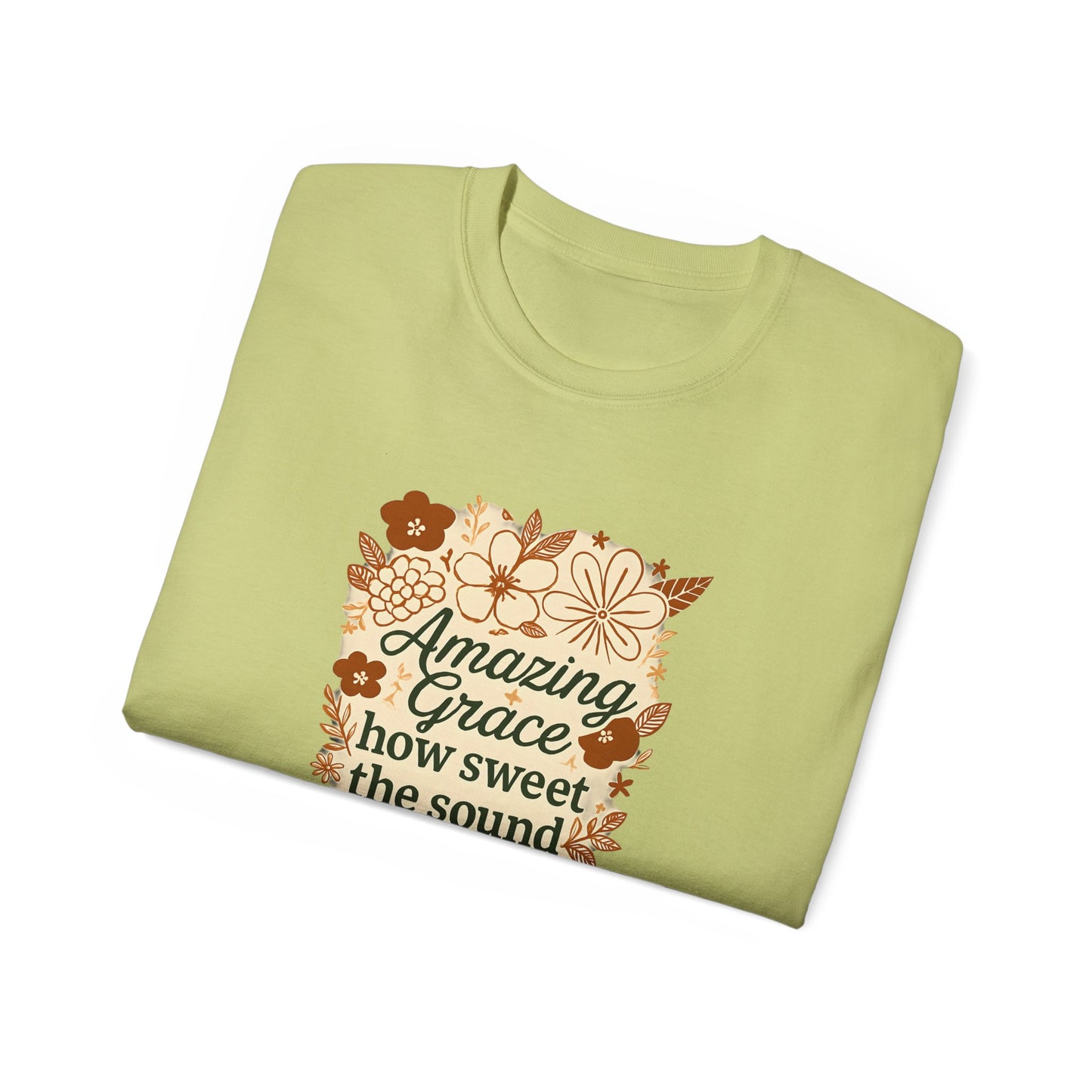 Amazing Grace Floral Unisex Ultra Cotton Tee, Vintage T-Shirt, Gift for Music Lovers, Spiritual Apparel, Heartwarming Quote Tee