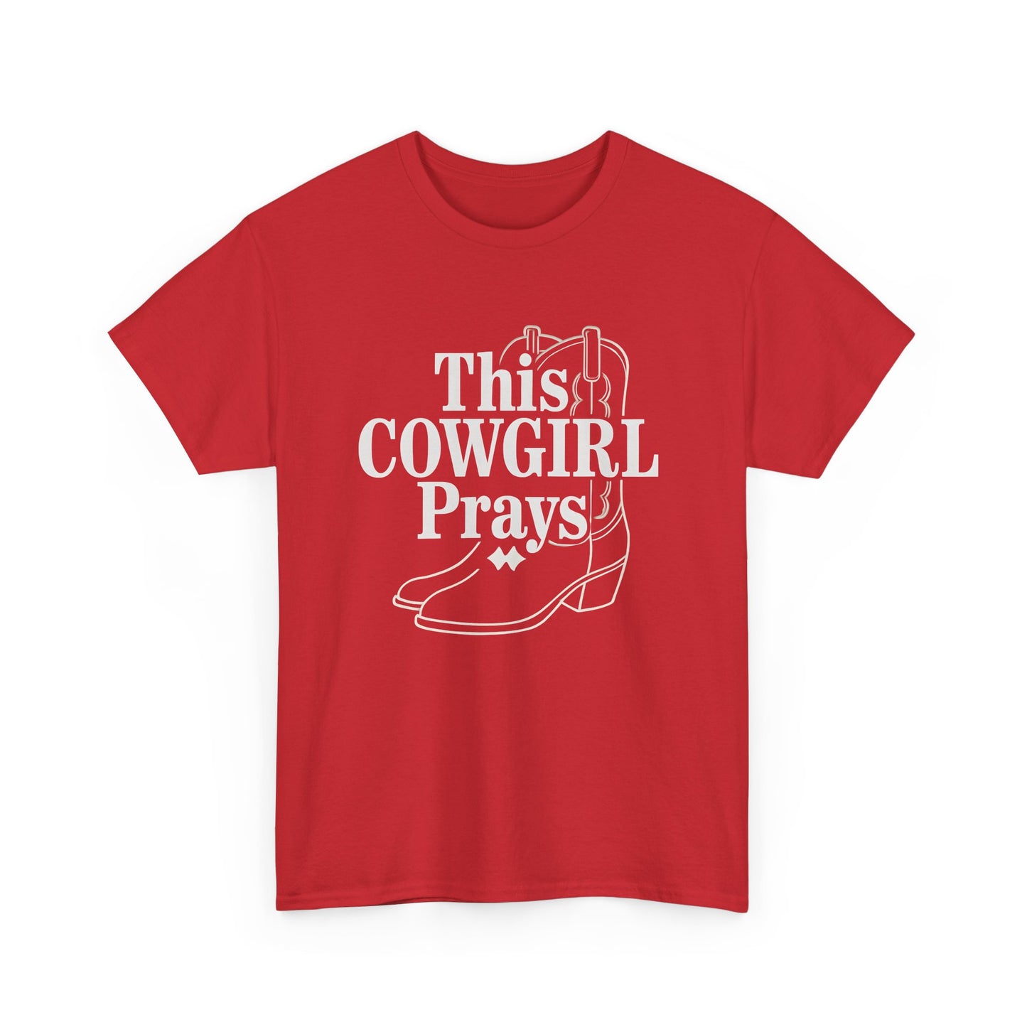This Cowgirl Prays Unisex Heavy Cotton Tee, Western T-Shirt, Gift for Cowgirls, Rodeo Apparel, Faith-Based Fashion, Country Style Top