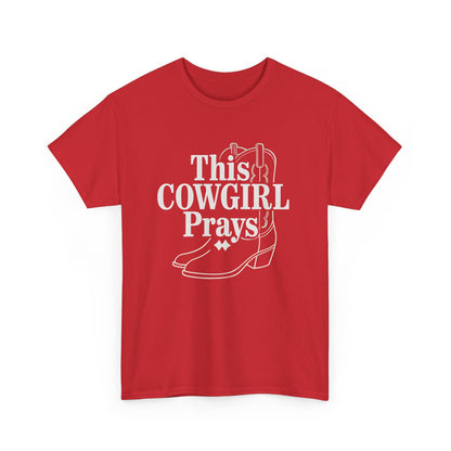 This Cowgirl Prays Unisex Heavy Cotton Tee, Western T-Shirt, Gift for Cowgirls, Rodeo Apparel, Faith-Based Fashion, Country Style Top