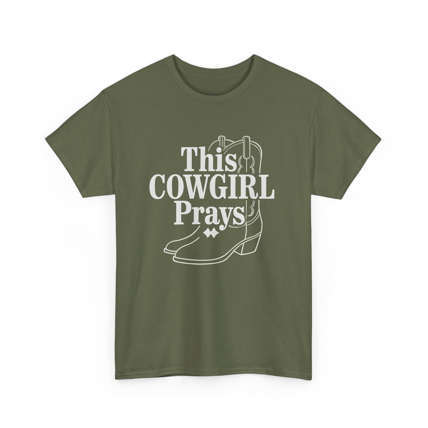 This Cowgirl Prays Unisex Heavy Cotton Tee, Western T-Shirt, Gift for Cowgirls, Rodeo Apparel, Faith-Based Fashion, Country Style Top