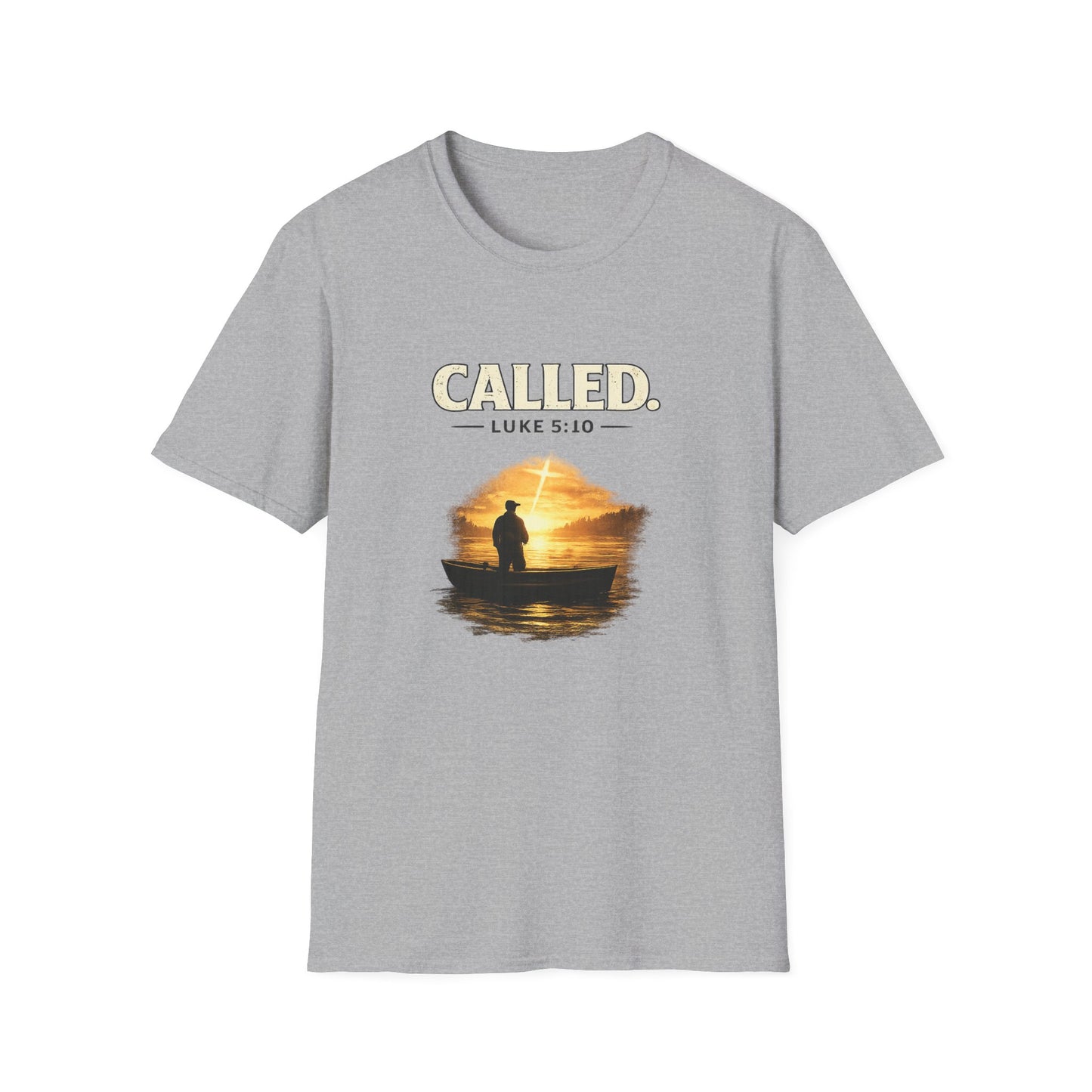 Called Luke 5:10 Fishing Christian T-Shirt — Sunset Silhouette Faith Tee