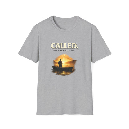 Called Luke 5:10 Fishing Christian T-Shirt — Sunset Silhouette Faith Tee