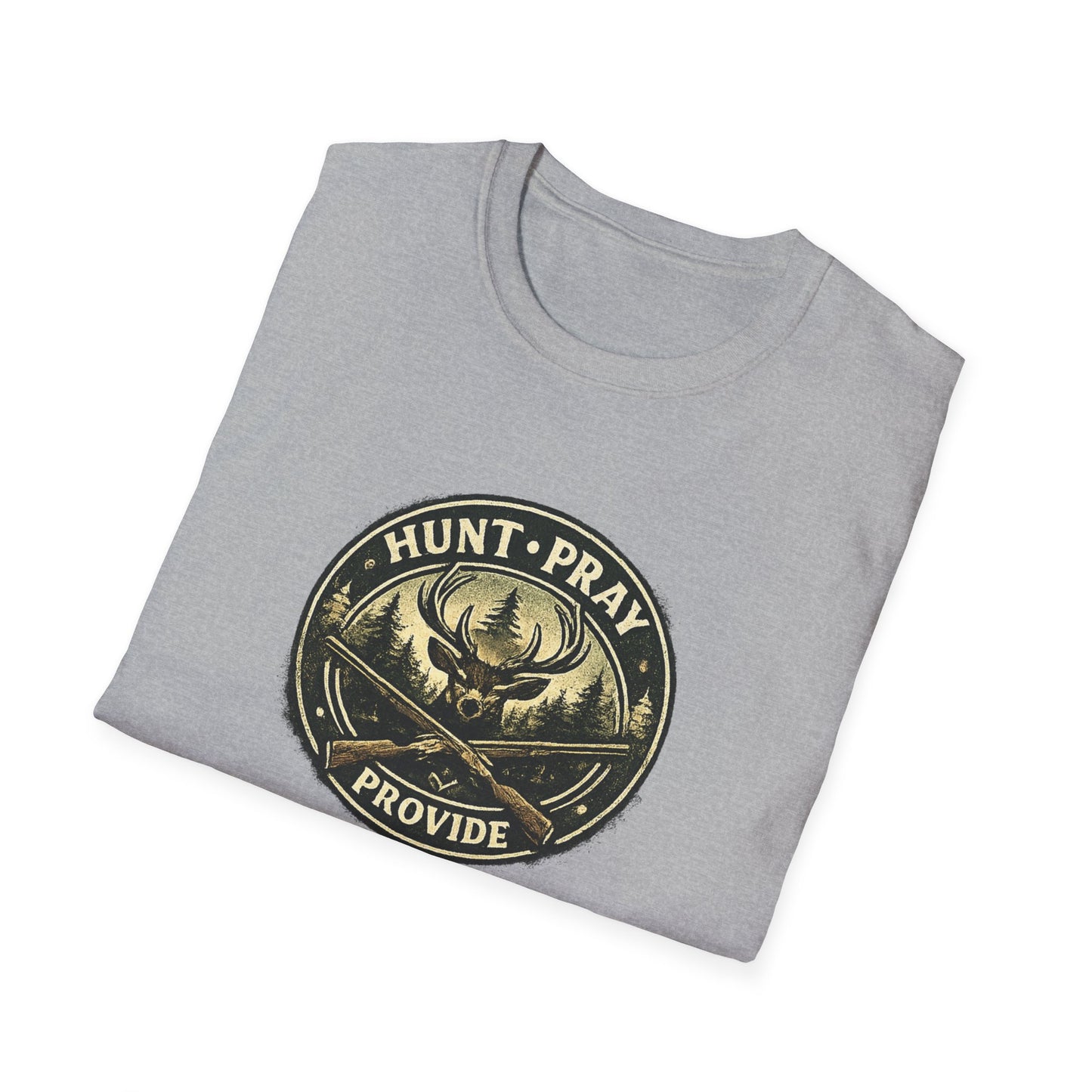 Hunt Pray Provide T‑Shirt — 1 Timothy 5:8 Hunting Faith Tee