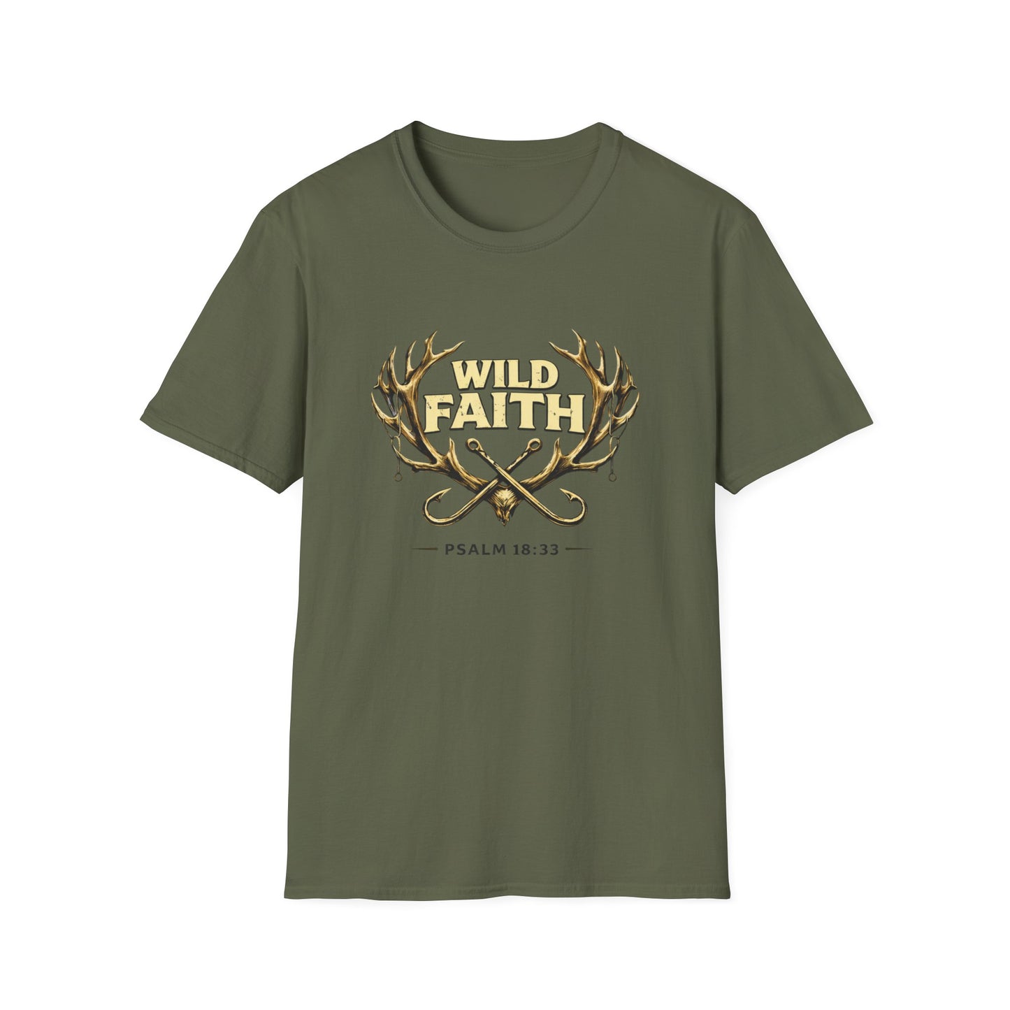 Wild Faith T-Shirt — Psalm 18:33 Antler Christian Graphic Tee