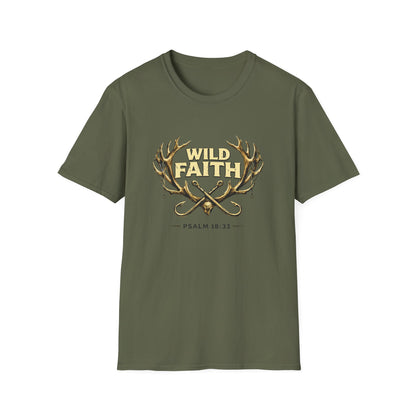 Wild Faith T-Shirt — Psalm 18:33 Antler Christian Graphic Tee